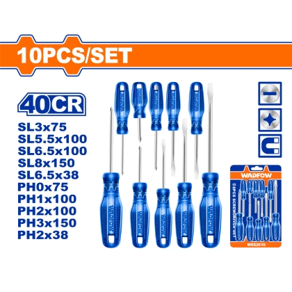 Комплект отвертки, намагнитизирани, WADFOW, SL, PH, 10 части