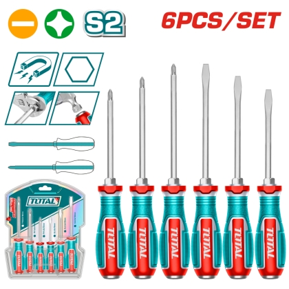 Комплект удaрни отвертки,намагнетизирани TOTAL INDUSTRIAL, SL, PH, 6 части