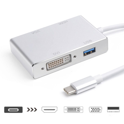 4 in 1 Type C to HDMI+ VGA+DVI+USB 3.0 Adapter