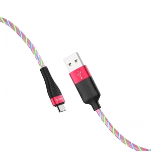 Светещ USB кабел micro B 2.4A HOCO U85 червен